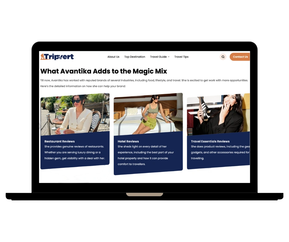 The image is highlighting the Tripvert offerings 